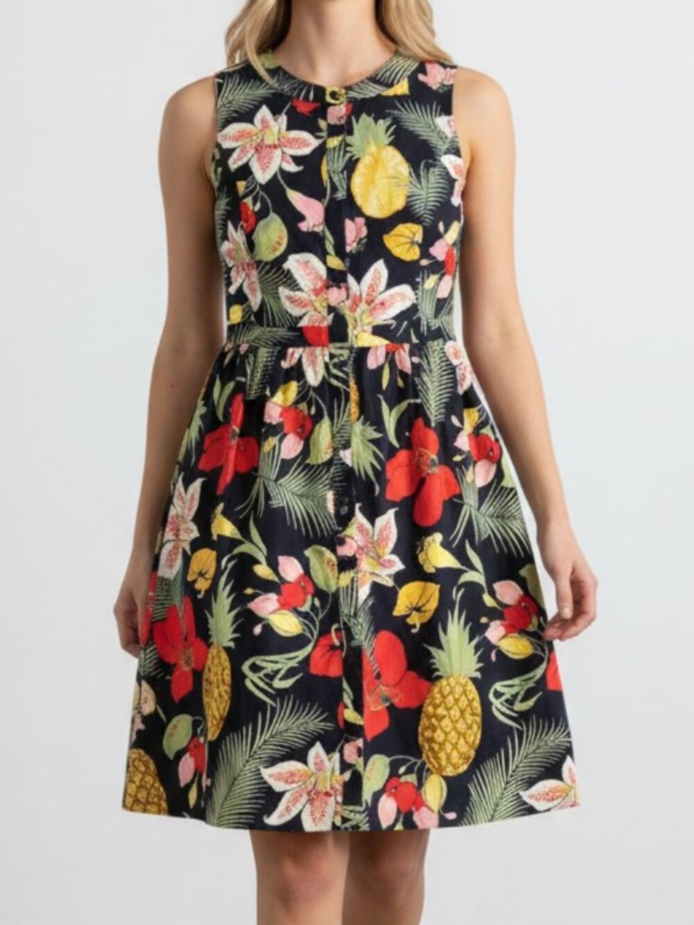 Brooks Brothers Dress Women's 4 Tropical Floral Black Colorful Sleeveless